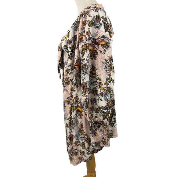 Free‎ People Dress Women's Medium Boho Flowing Long Sleeve Tie Detail Floral - Picture 11 of 13